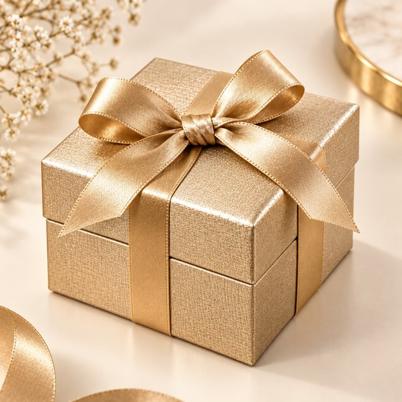 Luxury jewellery gift box with gold ribbon