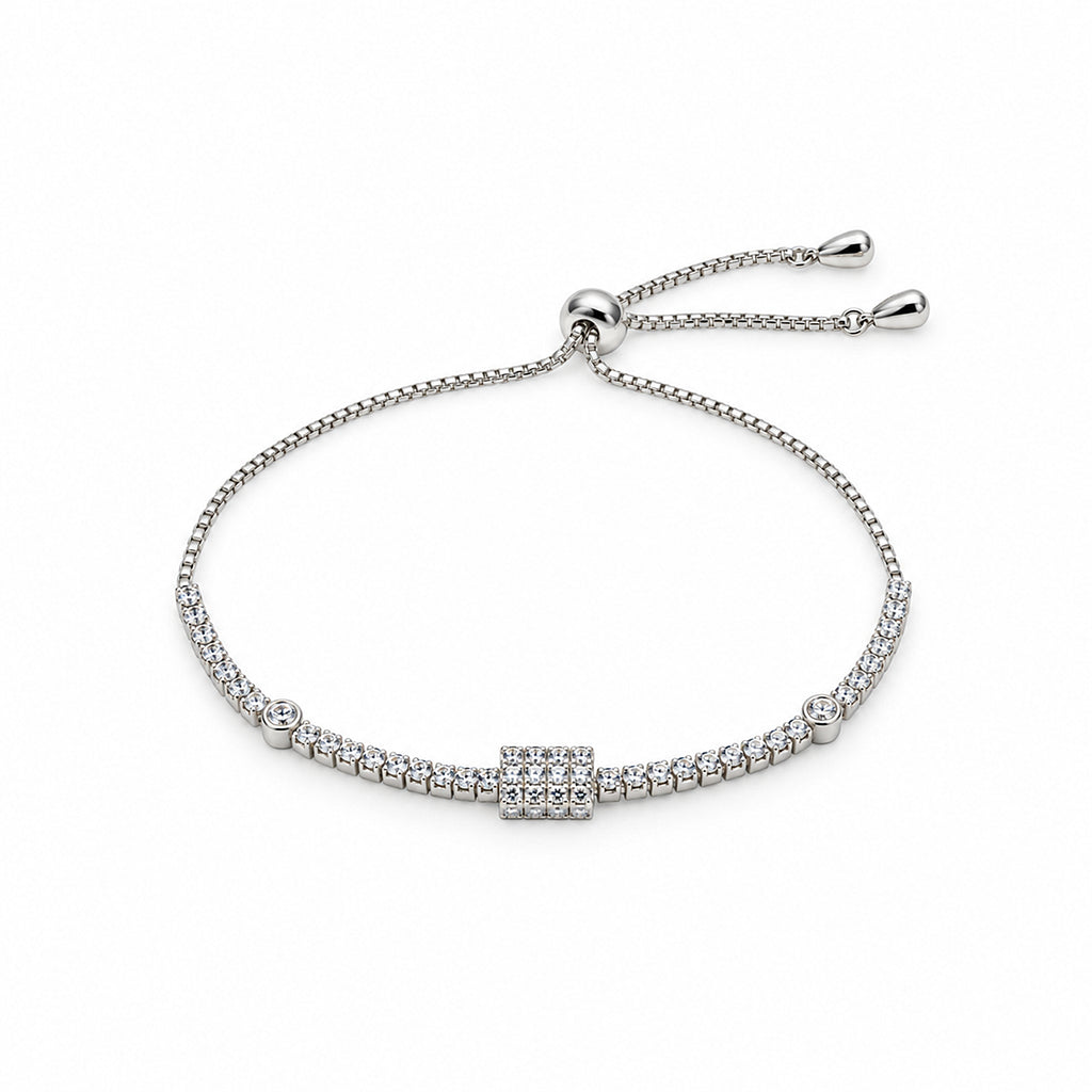 Women's Elegant Silver-Toned Crystal-Studded  Bracelet