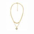 Women's Gold-Toned Double-Layered White Stone-Studded Floral Pendant Necklace