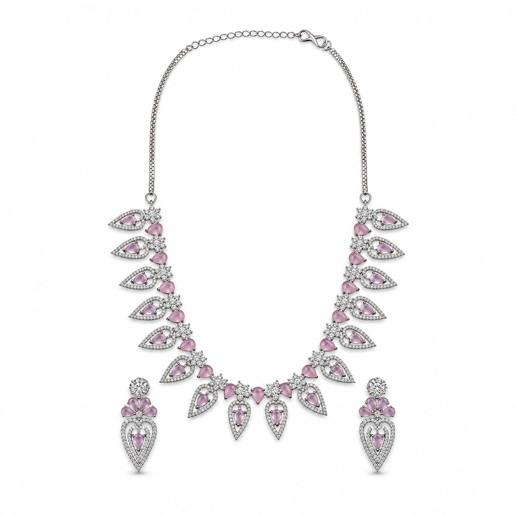 Women's Elegant Silver-Toned PinkNecklace