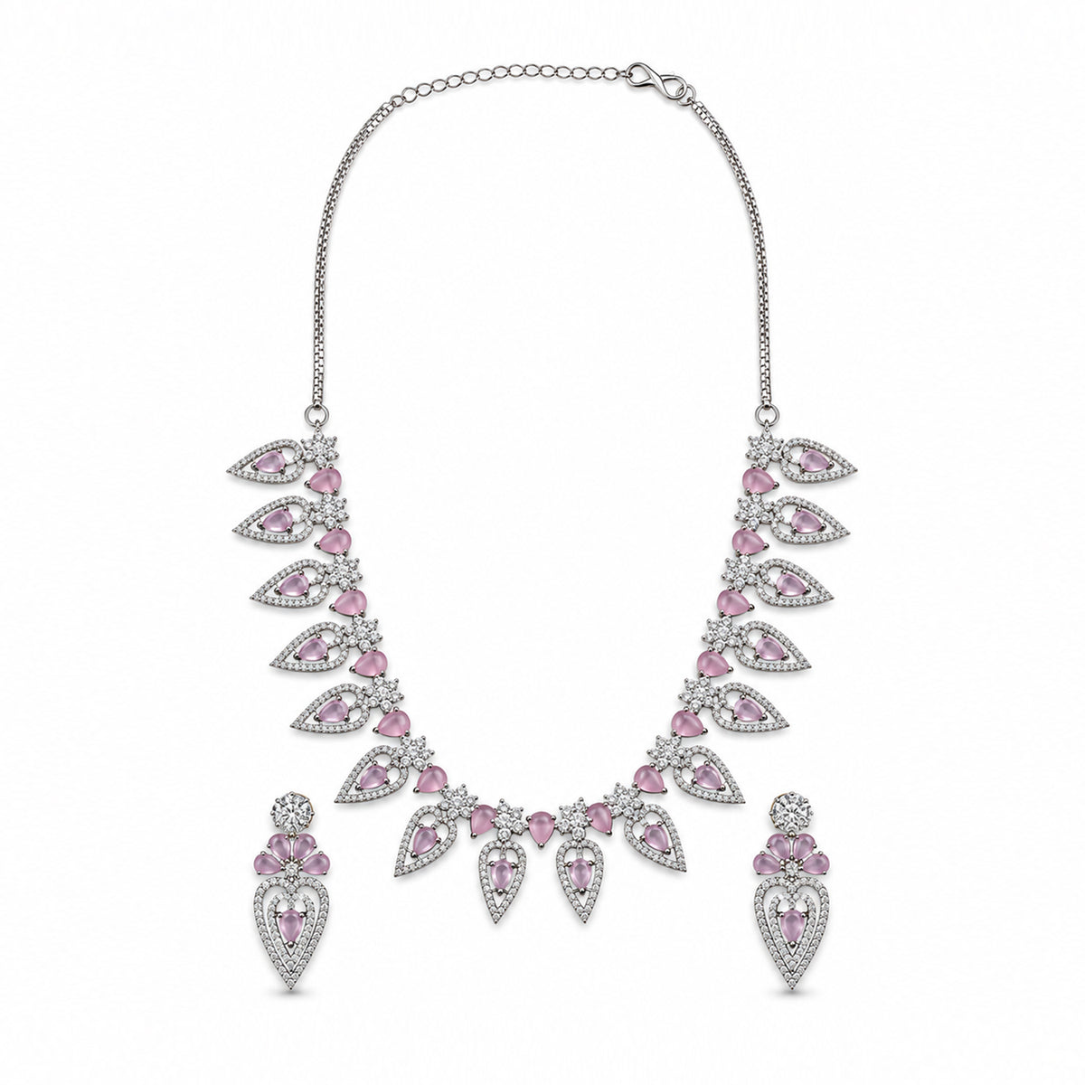 Women's Elegant Silver-Toned PinkNecklace