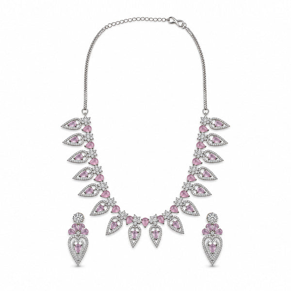 Women's Elegant Silver-Toned PinkNecklace