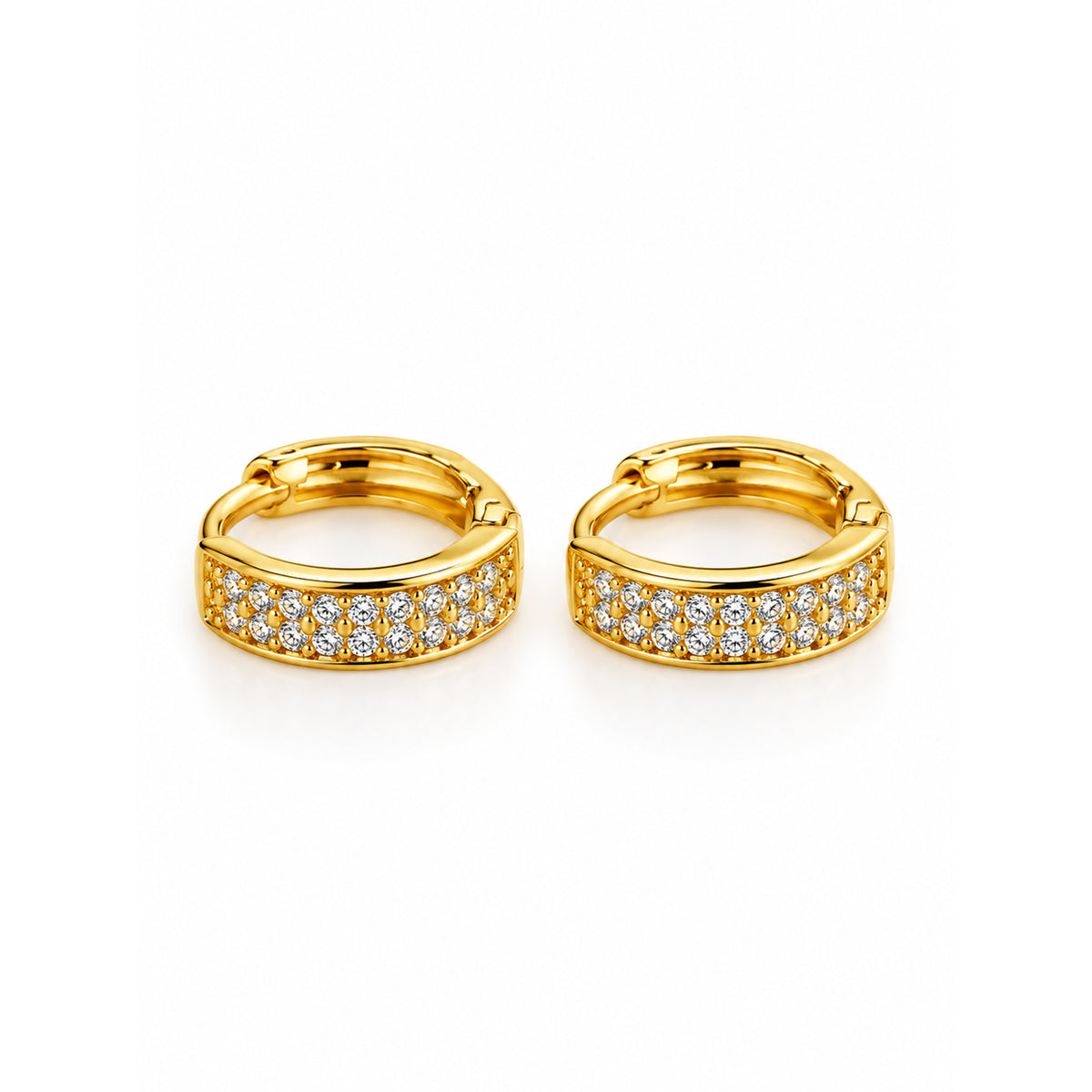 Gold-Plated Double Row American Diamond Studded Huggie Hoop Earrings