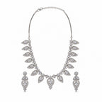 Silver-Toned American Diamond Leaf Drop Necklace