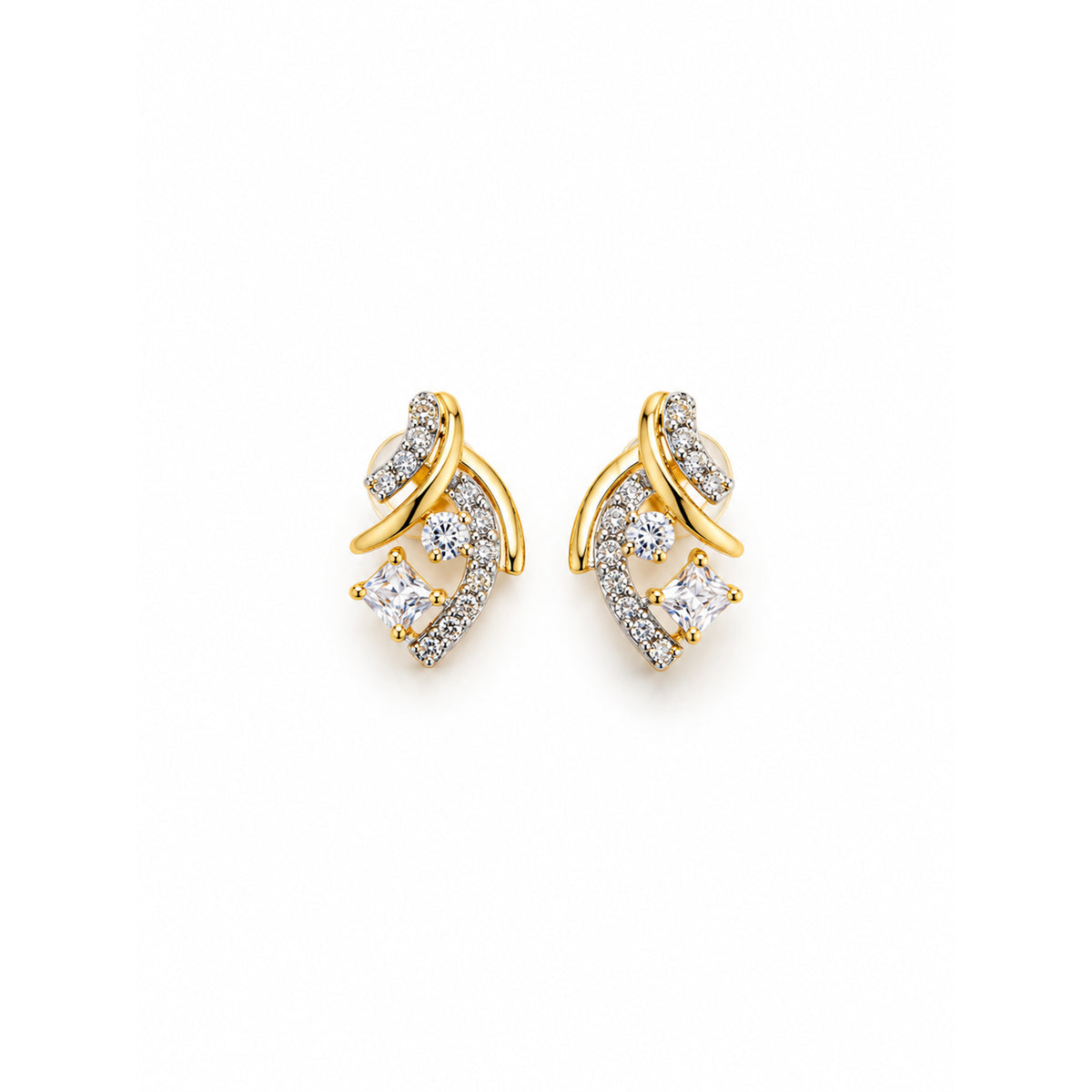 Gold Crystal Leaf Stud Earrings