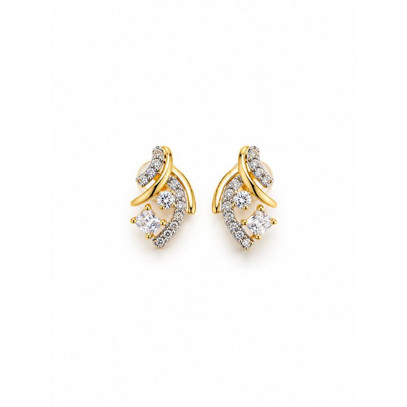 Gold Crystal Leaf Stud Earrings