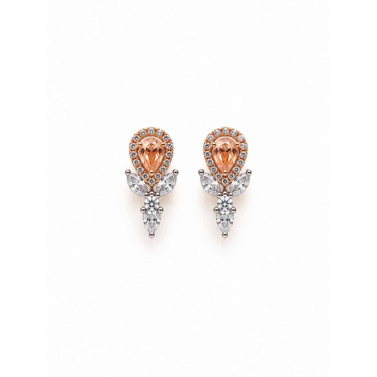 Rose Gold Floral Crystal Stud Earrings