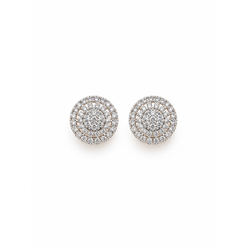 Silver Crystal Round Stud Earrings