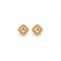 Gold Peach Crystal Square Stud Earrings