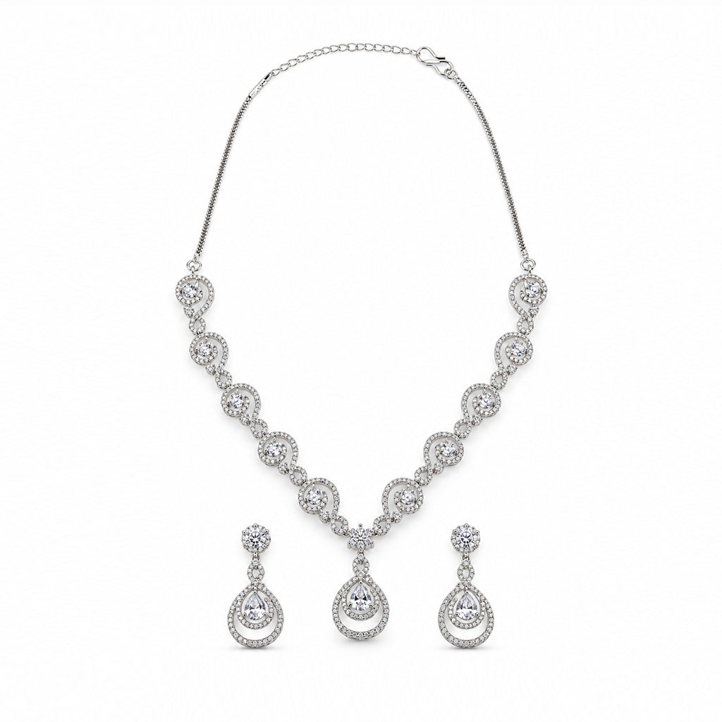 Silver-Toned White Stone-Studded Necklace