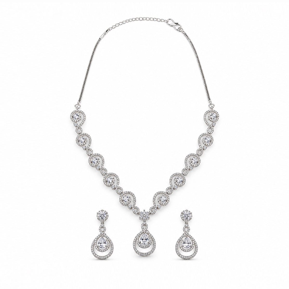 Silver-Toned White Stone-Studded Necklace