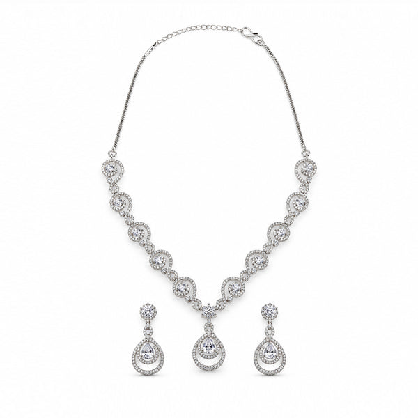 Silver-Toned White Stone-Studded Necklace