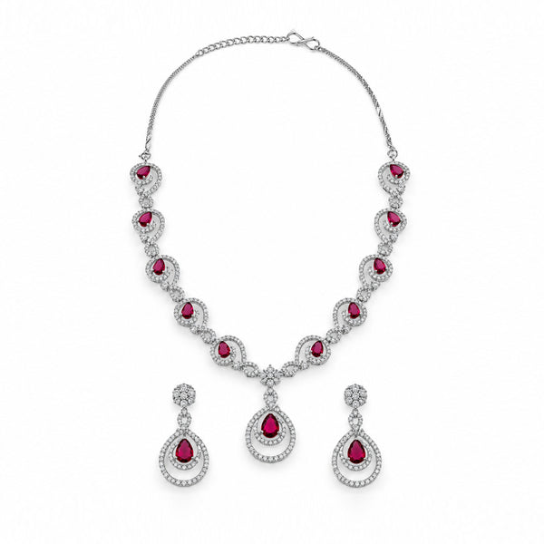 Silver-Toned Ruby Red Stone-Studded Necklace