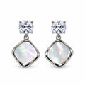 Silver-Toned Crystal Studded Mother of Pearl Look Geometric Drop Earrings