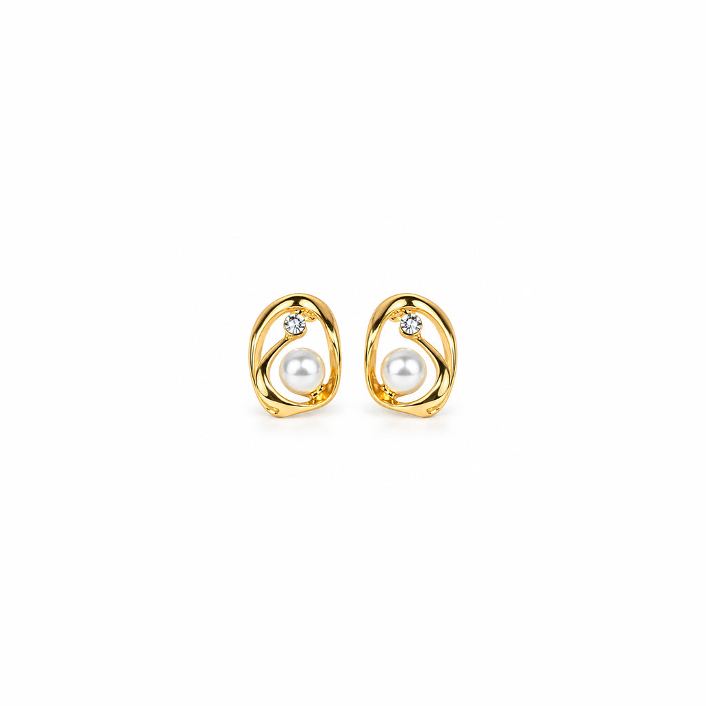 GOLD PLATED PEARL GEOMETRIC STUD EARRINGS