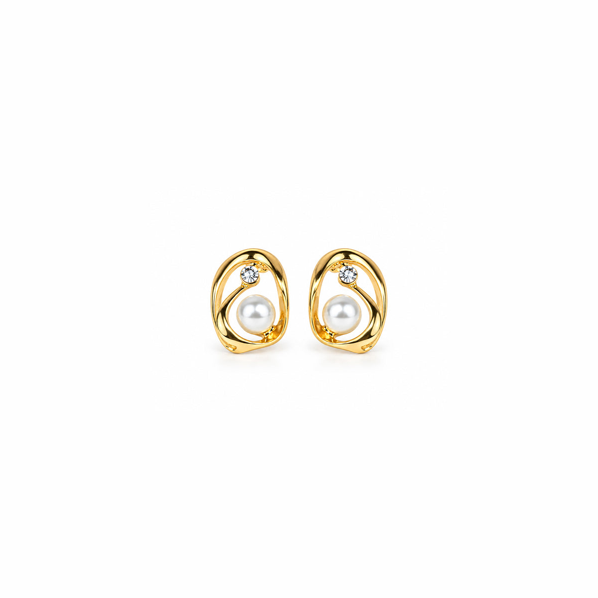 GOLD PLATED PEARL GEOMETRIC STUD EARRINGS