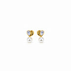 Women's Gold-Toned Crystal Studded Heart-Shaped Pearl Drop Earrings