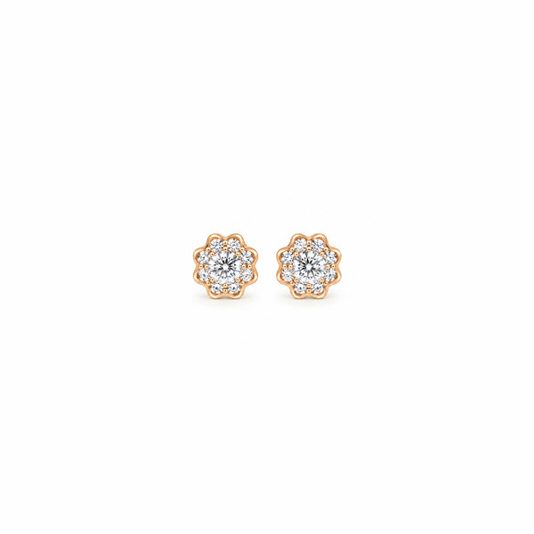 Women's Elegant Rose Gold-Toned Sparkling Solitaire Floral Cluster Stud Earrings
