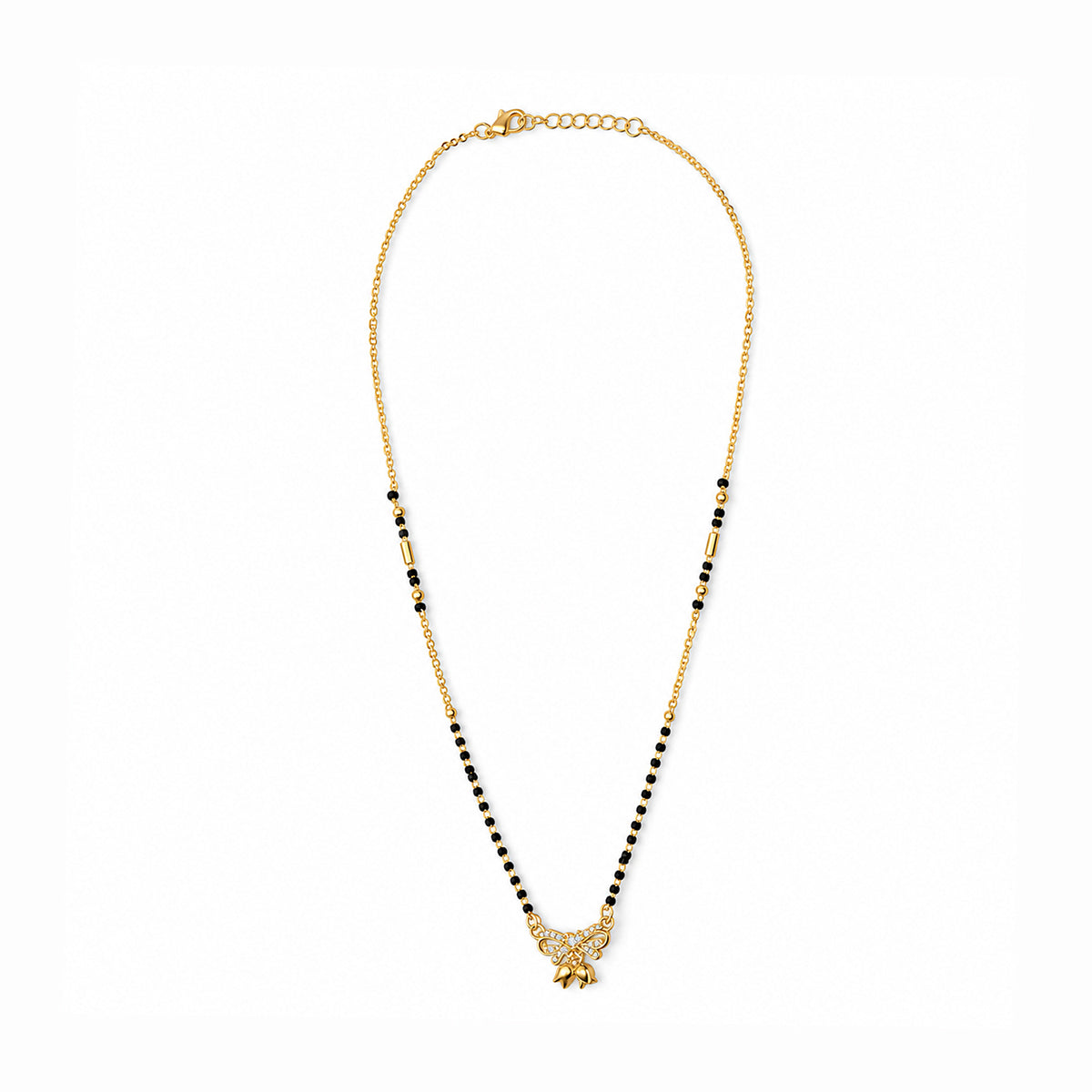 Gold-Toned Black Beaded Mangalsutra Butterfly AD