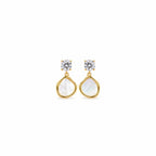 Women's Gold-Toned White Stone-Studded Mother-of-Pearl Effect Drop Earrings