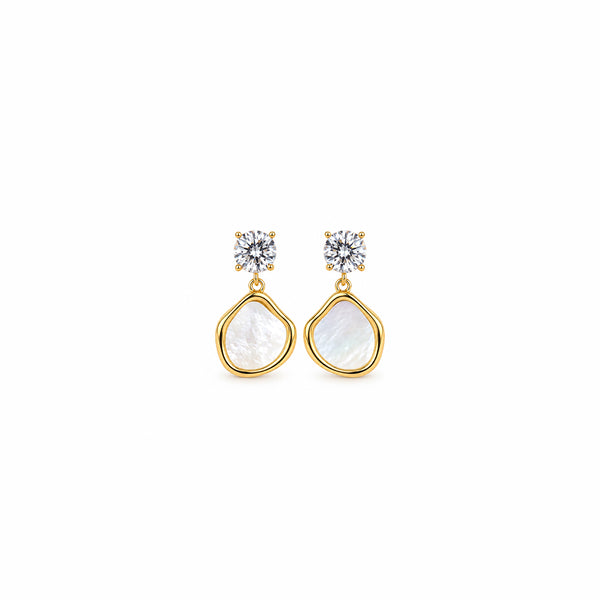 Women's Gold-Toned White Stone-Studded Mother-of-Pearl Effect Drop Earrings