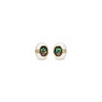 Women's Gold-Toned Multicoloured Oval Stone-Studded Pearl-Effect Statement Stud Earrings