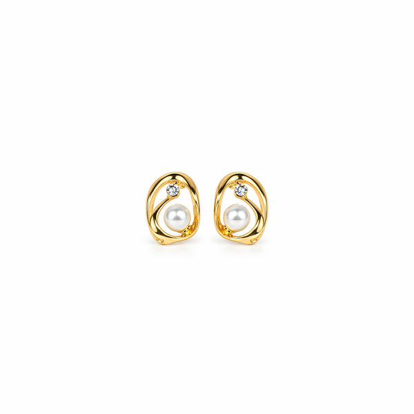 Women's Gold-Plated Pearl & Crystal Studded Abstract Oval Earrings