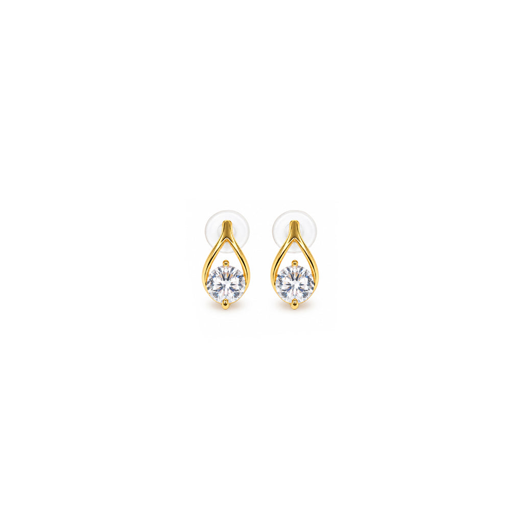 Women's Gold-Toned Teardrop Design White AD Stone Stud Earrings