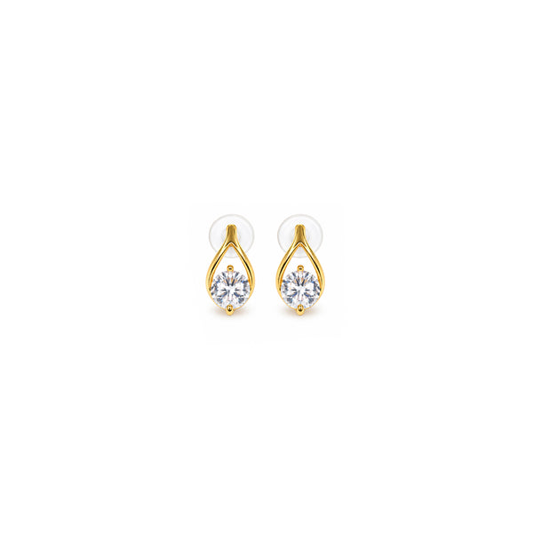 Women's Gold-Toned Teardrop Design White AD Stone Stud Earrings