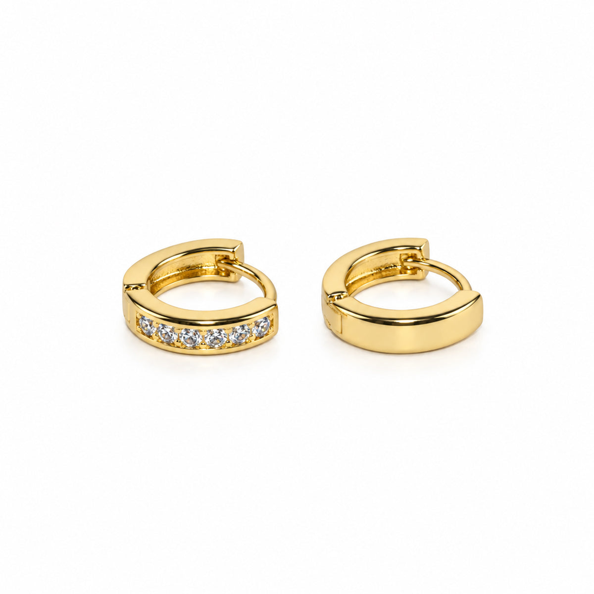 Gold-Toned Crystal Studded Rectangular Huggie Hoop Earrings