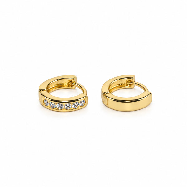 Gold-Toned Crystal Studded Rectangular Huggie Hoop Earrings