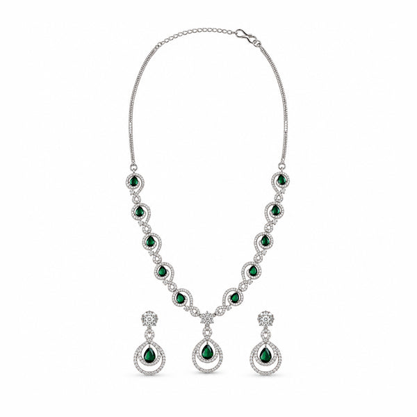 Women's Elegant Silver-Toned Emerald Green  Necklace