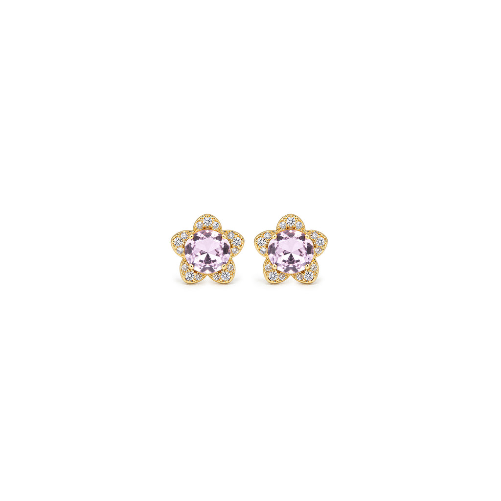 Women’s Gold-Toned Pink Crystal Floral Stud Earrings