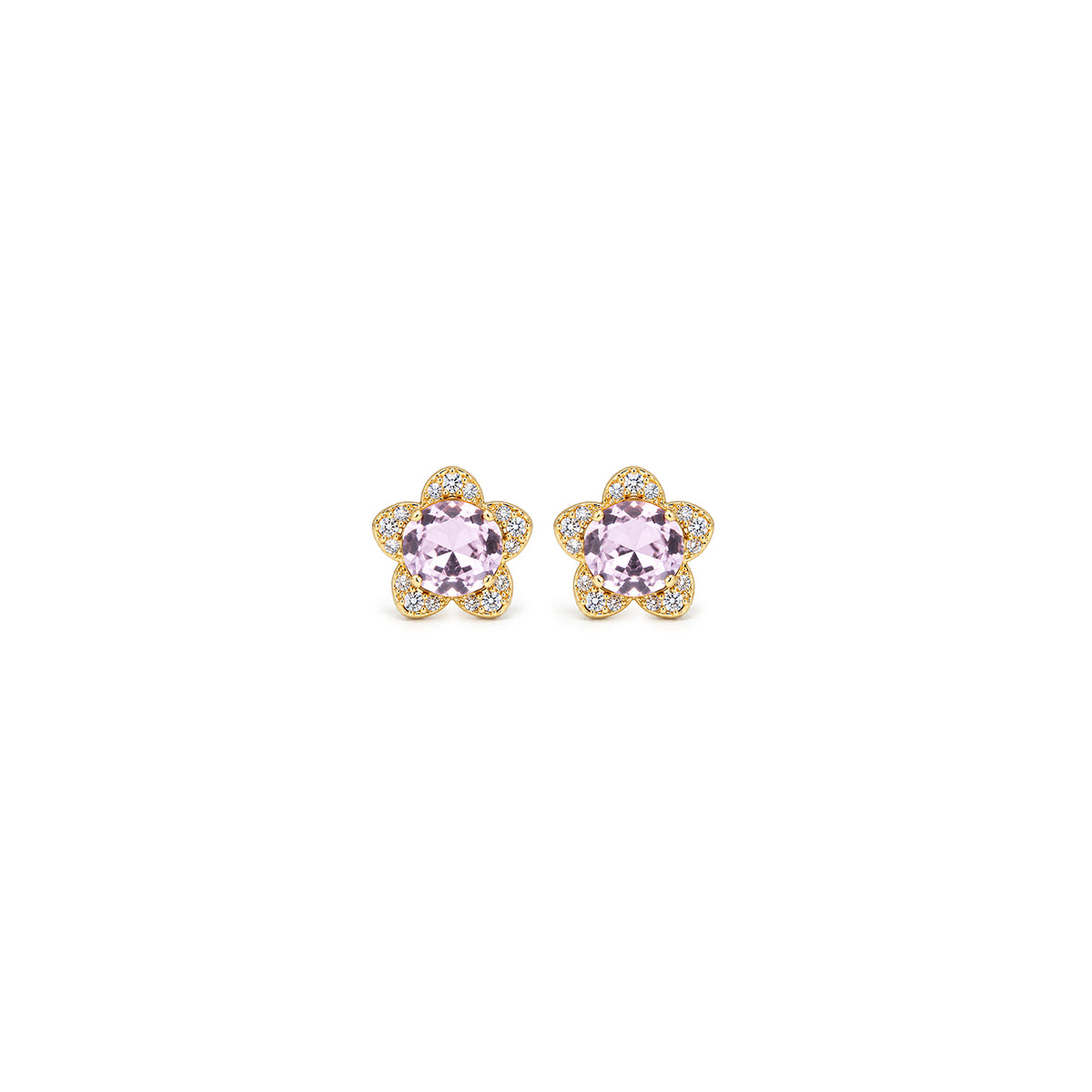 Women’s Gold-Toned Pink Crystal Floral Stud Earrings