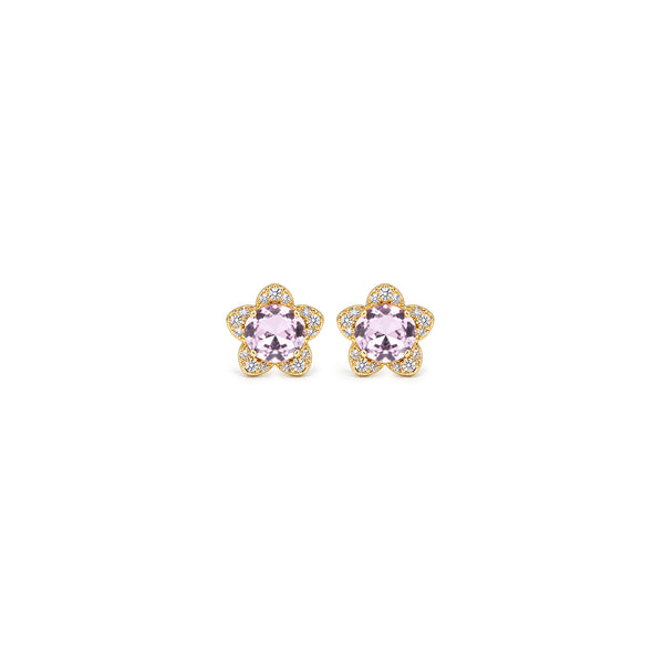 Women’s Gold-Toned Pink Crystal Floral Stud Earrings