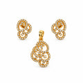 Elegant Gold-Toned Floral Swirl Crystal-Studded Pendant & Earrings Jewellery Set