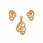 Elegant Gold-Toned Floral Swirl Crystal-Studded Pendant & Earrings Jewellery Set