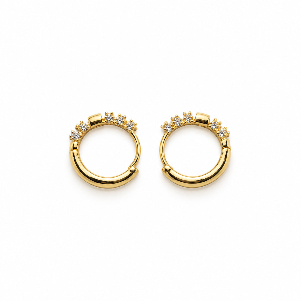 Gold-Toned Crystal Studded Geometric Huggie Hoop Earrings