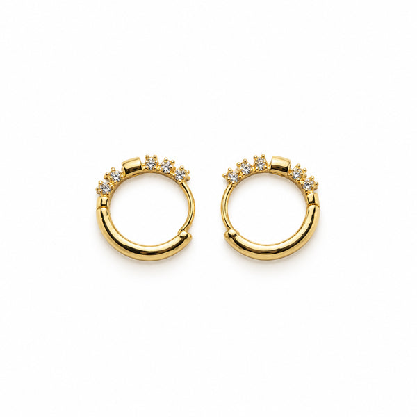 Gold-Toned Crystal Studded Geometric Huggie Hoop Earrings