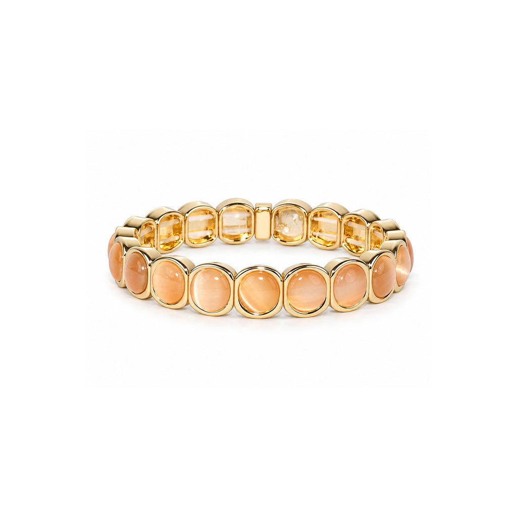 Women's Gold-Toned Peach Pink Stone-Studded Stretchable Bracelet