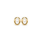 Women's Gold-Toned Oval White Pearl-Effect Statement Stud Earrings