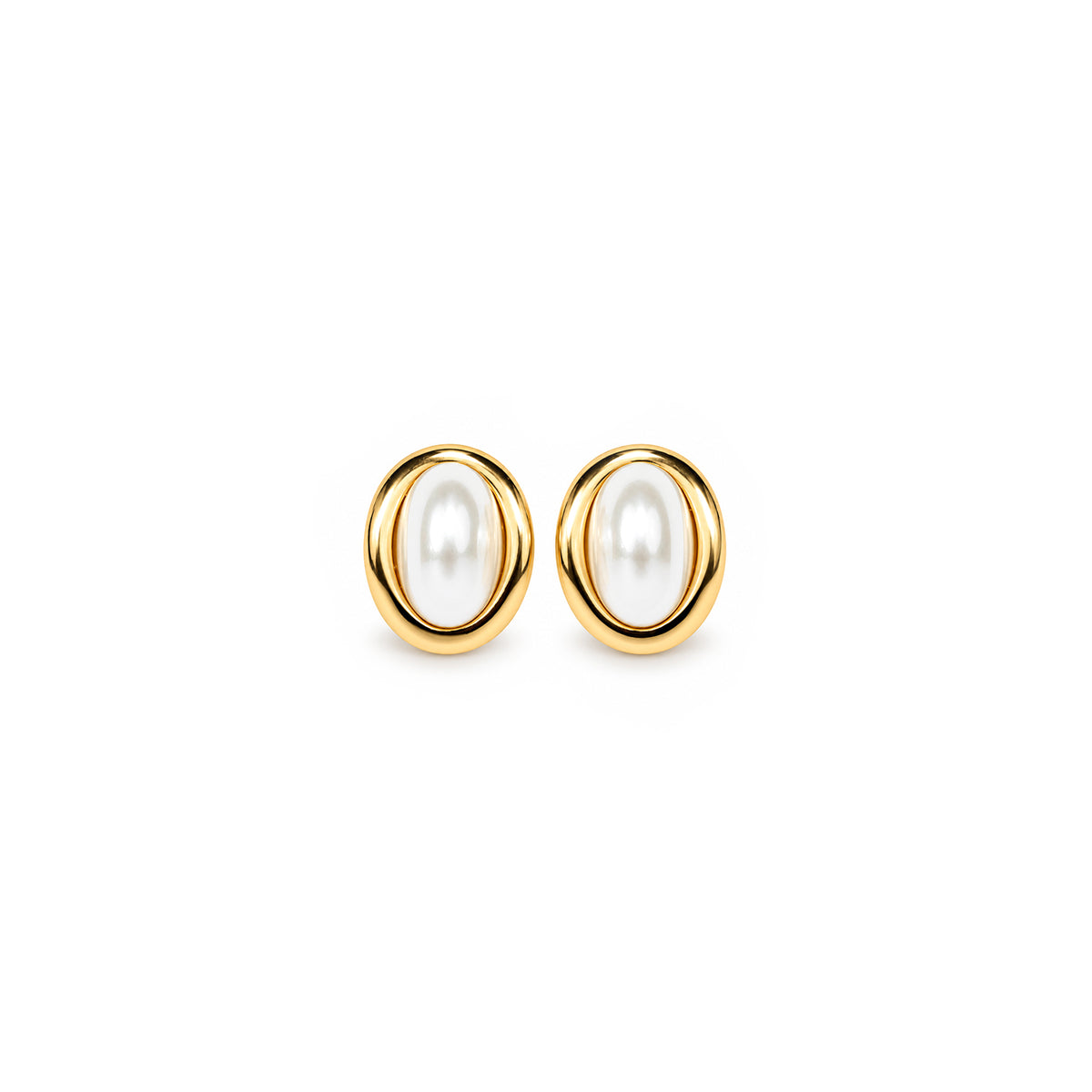 Women's Gold-Toned Oval White Pearl-Effect Statement Stud Earrings