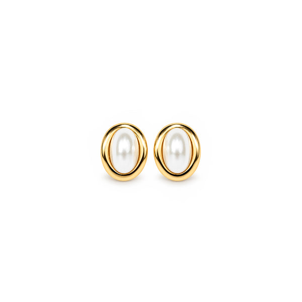 Women's Gold-Toned Oval White Pearl-Effect Statement Stud Earrings
