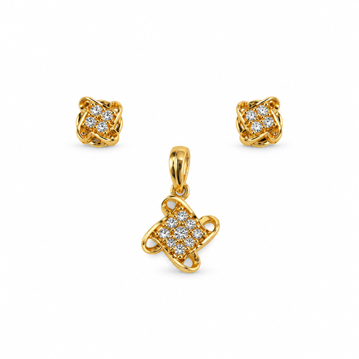 Gold-Toned Crystal Stud Earrings & Pendant Set