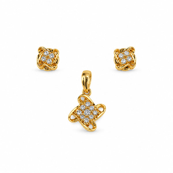 Gold-Toned Crystal Stud Earrings & Pendant Set