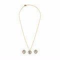 Gold-Toned White Stone-Studded Pendant Necklace