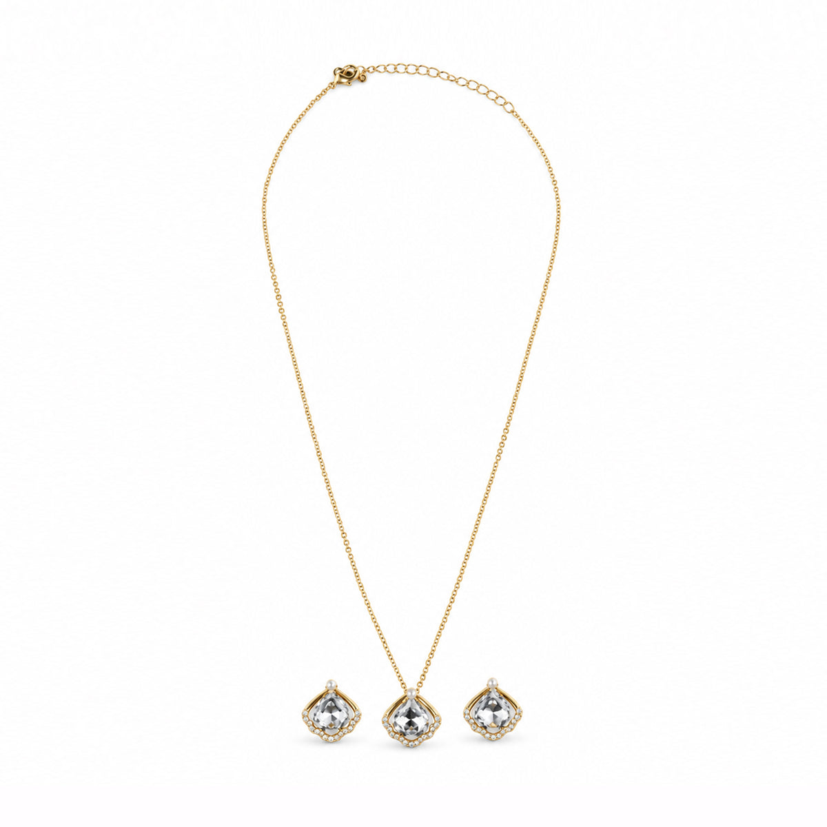 Gold-Toned White Stone-Studded Pendant Necklace