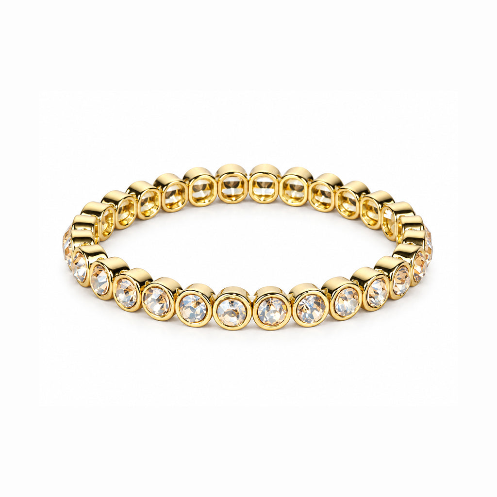 Women's Gold-Toned White Crystal Stone-Studded Stretchable Tennis Bracelet