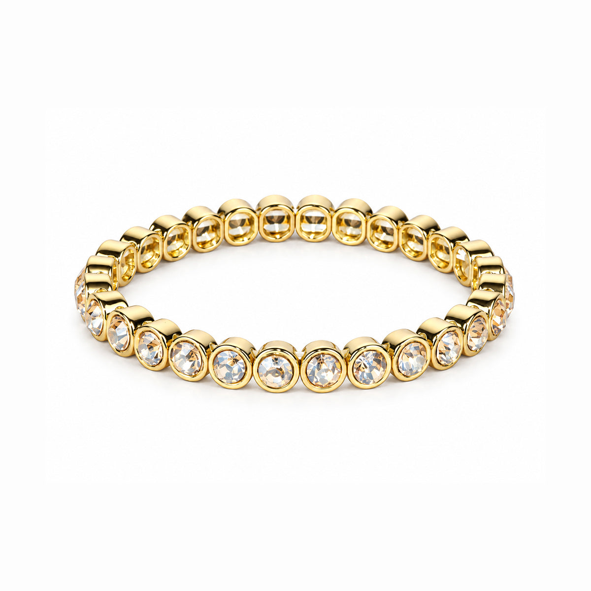 Women's Gold-Toned White Crystal Stone-Studded Stretchable Tennis Bracelet