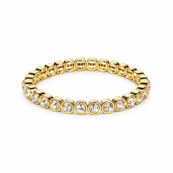 Women's Gold-Toned White Crystal Stone-Studded Stretchable Tennis Bracelet